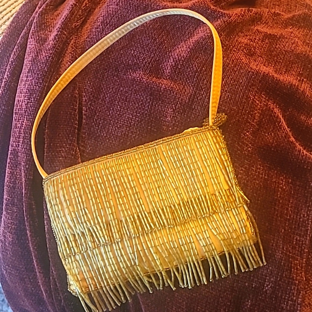Tiny Antique Gold Fringed Purse 4x6